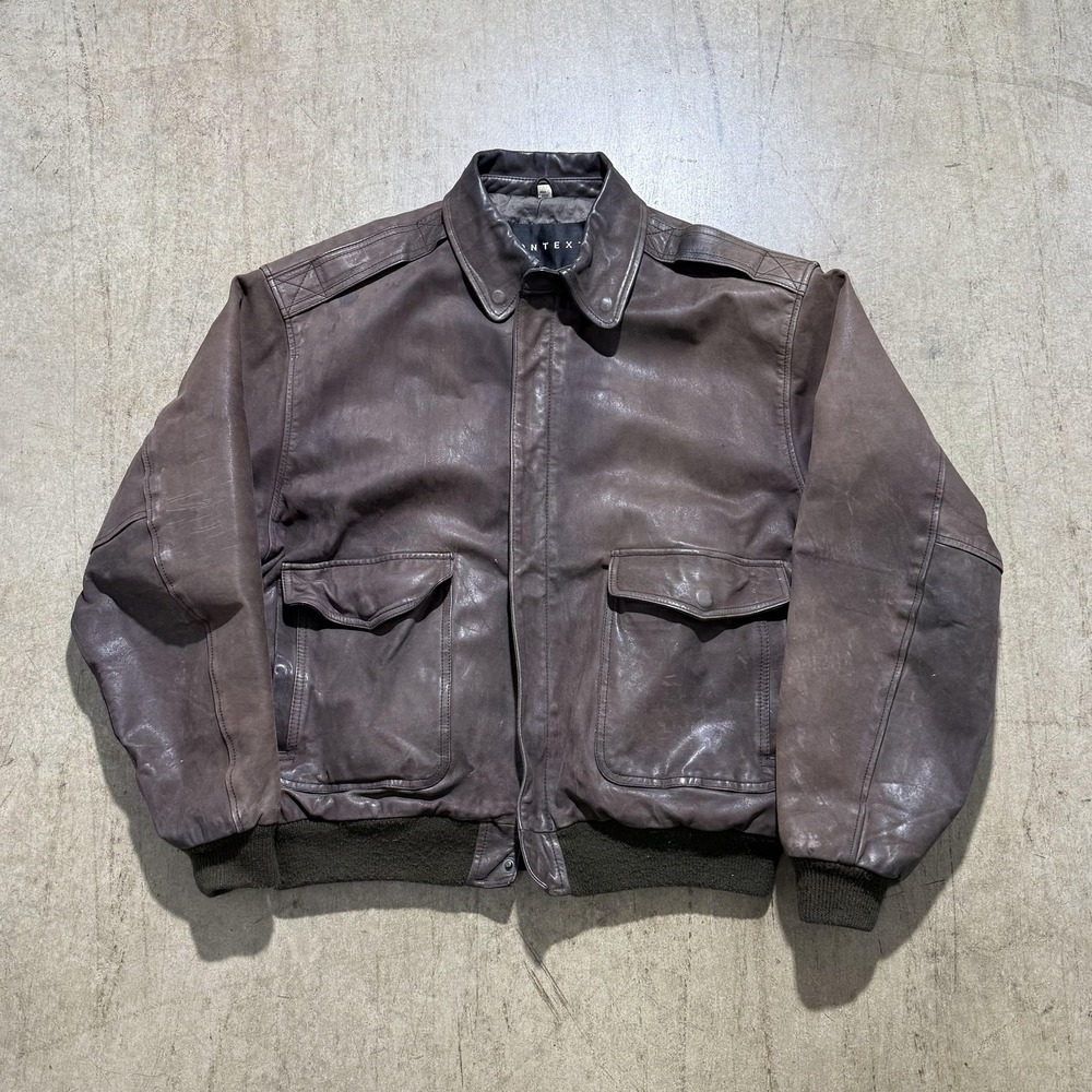Context Jacket Mens Large Brown Leather Bomber Full Zip Lined Pockets Casual